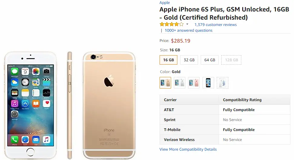 Refurbished iPhone 6 Plus typically selling at $285