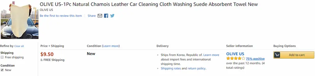 Chamois Cloth on Amazon selling for $9.50