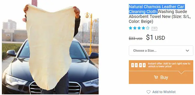 chamois cloth for $1 on Wish