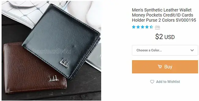 synthetic leather wallet on Wish for $2