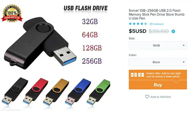 16GB flash drive for $5 on Wish